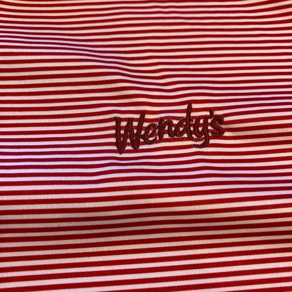 Wendy's Barco Red White Striped Employee Uniform Polo Performance Large L - Picture 4 of 6